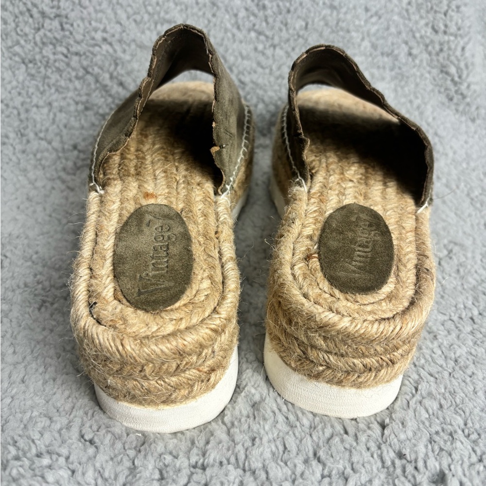 💚👖Vintage 7 Espadrilles Slides Size 10 Hunter Green Excellent Condition Leather - Picture 4 of 11